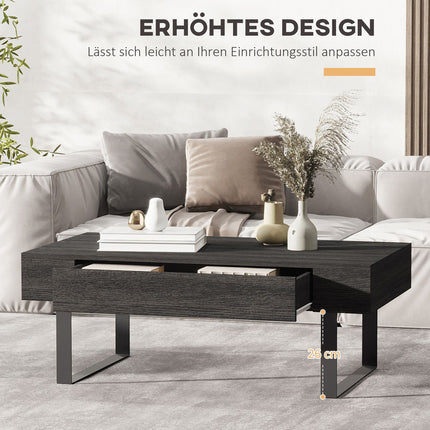 Coffee table with drawer and shelves, robust steel frame
