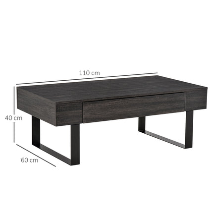 Coffee table with drawer and shelves, robust steel frame