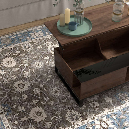 Moderner Couchtisch aus schwarzem Stahl mit Ablage, 102x58x35,5 cm