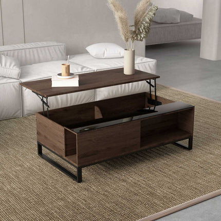 Moderner Couchtisch aus schwarzem Stahl mit Ablage, 102x58x35,5 cm