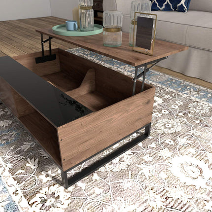 Moderner Couchtisch aus schwarzem Stahl mit Ablage, 102x58x35,5 cm