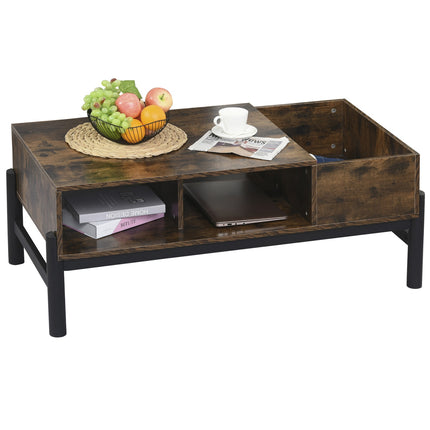 Coffee table with storage, brown & black chipboard, 118x60x47 Cm