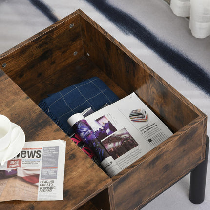 Coffee table with storage, brown & black chipboard, 118x60x47 Cm