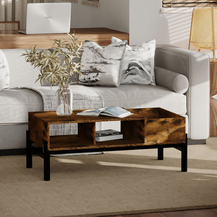 Coffee table with storage, brown & black chipboard, 118x60x47 Cm