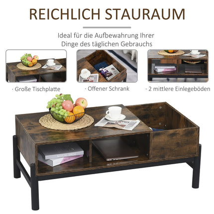 Coffee table with storage, brown & black chipboard, 118x60x47 Cm