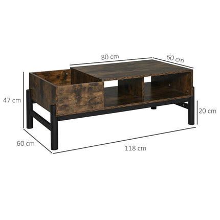 Coffee table with storage, brown & black chipboard, 118x60x47 Cm