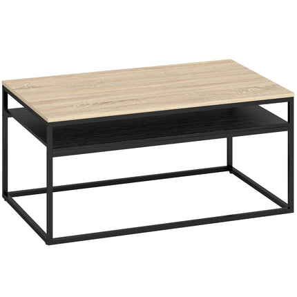 Couchtisch mit Ablage, Eiche-Optik und Schwarz, 100 cm