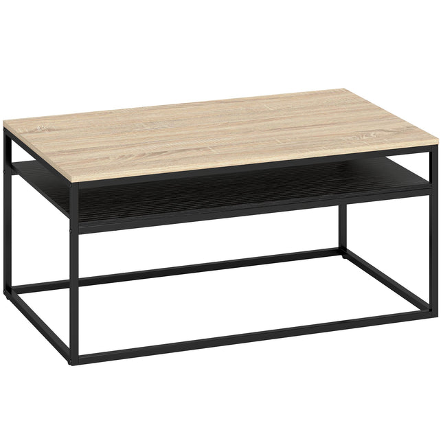 Coffee Table With Shelf, Oak Look and Black, 100 cm