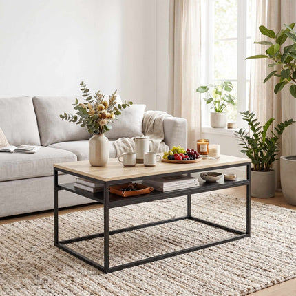 Couchtisch mit Ablage, Eiche-Optik und Schwarz, 100 cm