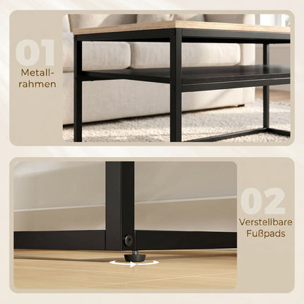 Couchtisch mit Ablage, Eiche-Optik und Schwarz, 100 cm