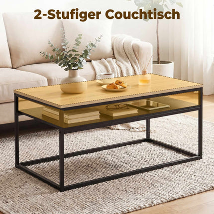 Couchtisch mit Ablage, Eiche-Optik und Schwarz, 100 cm