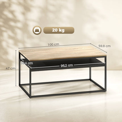 Couchtisch mit Ablage, Eiche-Optik und Schwarz, 100 cm