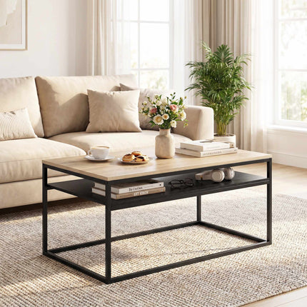 Couchtisch mit Ablage, Eiche-Optik und Schwarz, 100 cm