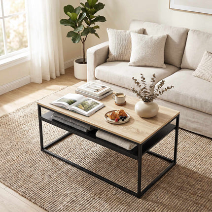 Couchtisch mit Ablage, Eiche-Optik und Schwarz, 100 cm
