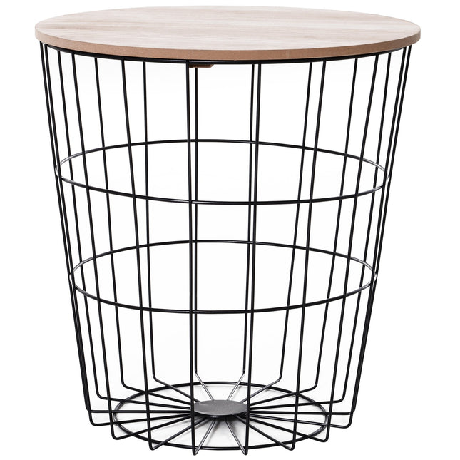 Round coffee table with storage, Natural metal MDF, Ø39.5X43Cm