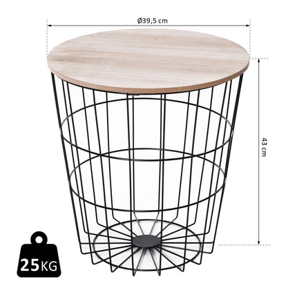 Kulatý konferenční stolek s úložným prostorem, přírodní kov a MDF, Ø39.5x43 cm