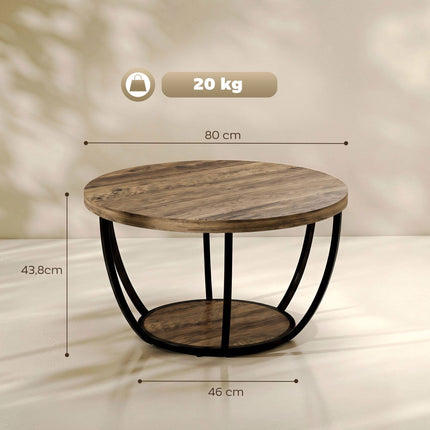 Coffee Table with 2 Tiers, 80x80x43.8 cm, Brown/Black
