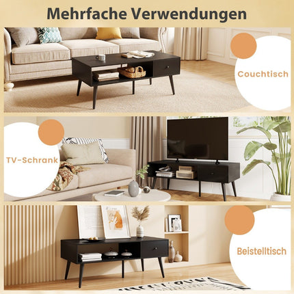 Couchtisch mit Schublade und offenem Fach, 109 x 55 x 39,5 cm, Schwarz