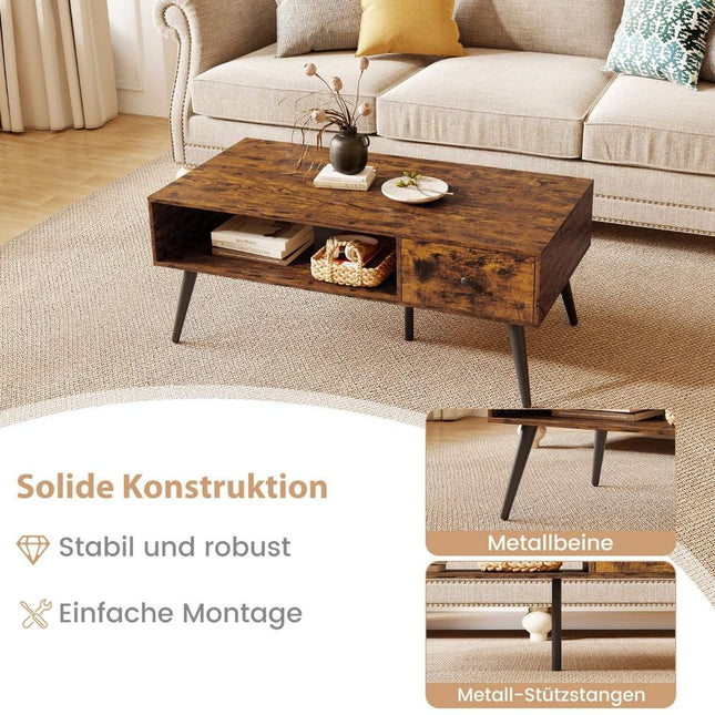 Coffee Table with Drawer and Open Shelf, 109 x 55 x 39.5 cm
