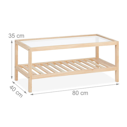 Coffee Table with Glass Top – Natural Wood Frame