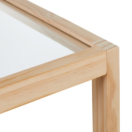 Coffee Table with Glass Top – Natural Wood Frame