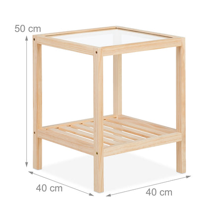 Couchtisch mit Glasplatte – Kiefernholz, 2 Ablagen