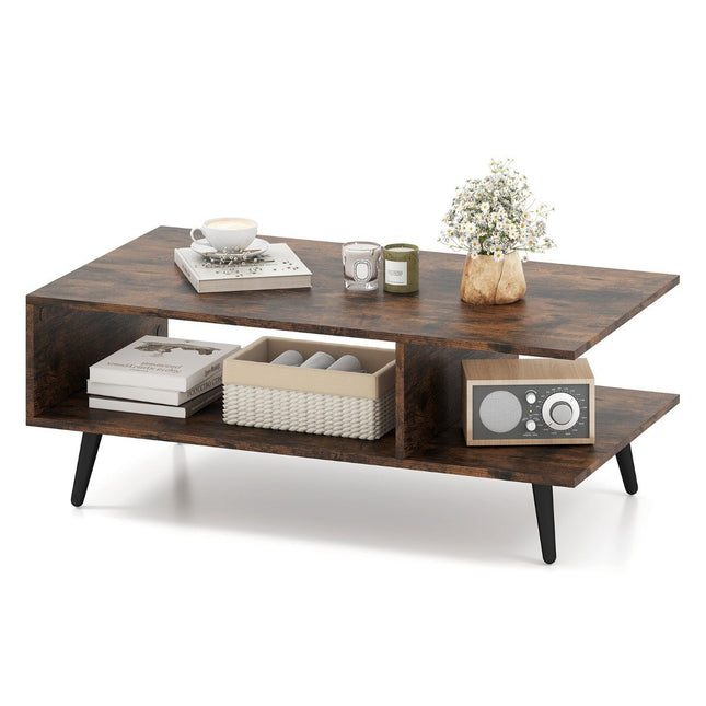 Couchtisch mit Stauraum – 2-stöckig, Holz & Metall, 80x45x30 cm