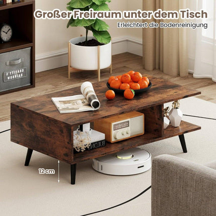 Konferenční stolek s úložným prostorem – 2patrový, dřevo a kov, 80x45x30 cm