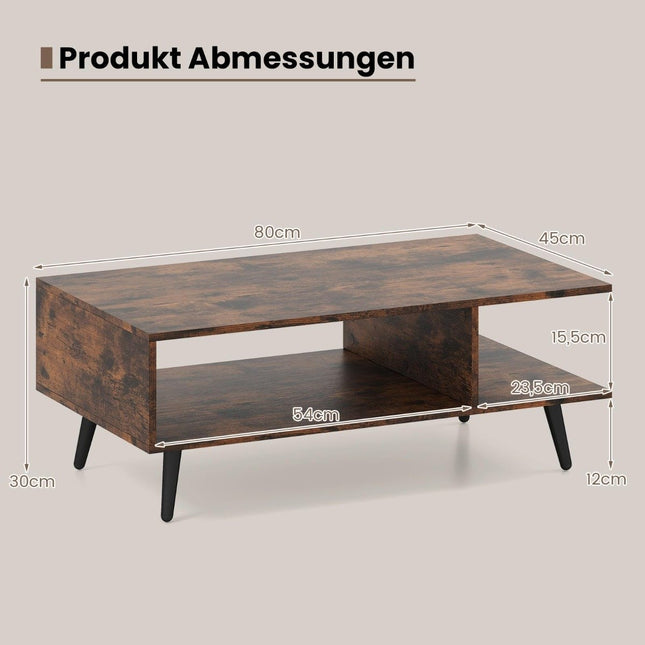 Couchtisch mit Stauraum – 2-stöckig, Holz & Metall, 80x45x30 cm