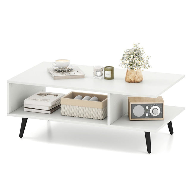 Couchtisch mit Stauraum, 2-stufig, Holz, Metallbeine, 80x45x30 cm