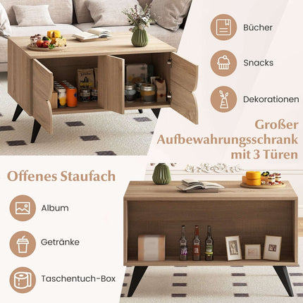 Coffee Table with Storage – 3 Drawers, Open Shelves, Oak, 80x60x46 cm