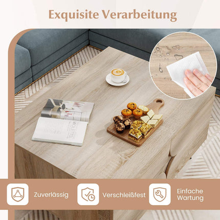 Coffee Table with Storage – 3 Drawers, Open Shelves, Oak, 80x60x46 cm