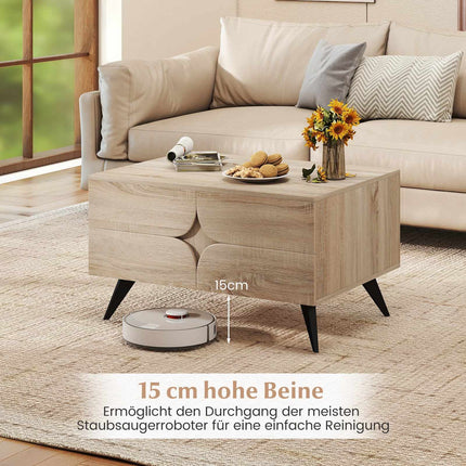 Coffee Table with Storage – 3 Drawers, Open Shelves, Oak, 80x60x46 cm