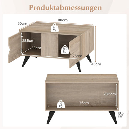 Coffee Table with Storage – 3 Drawers, Open Shelves, Oak, 80x60x46 cm