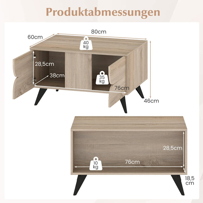 Coffee Table with Storage – 3 Drawers, Open Shelves, Oak, 80x60x46 cm