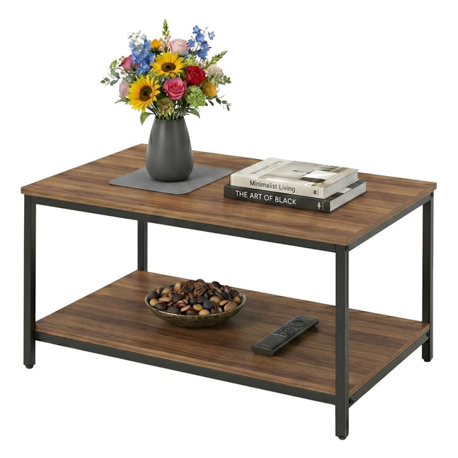 Couchtisch mit Stauraum, Holz & Metall – Dunkelbraun