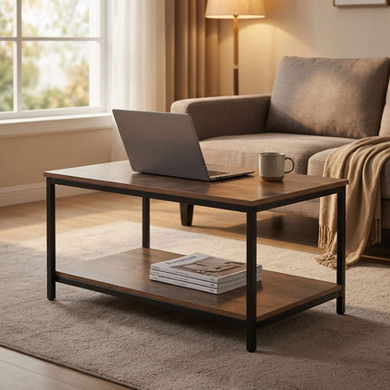 Couchtisch mit Stauraum, Holz & Metall – Dunkelbraun