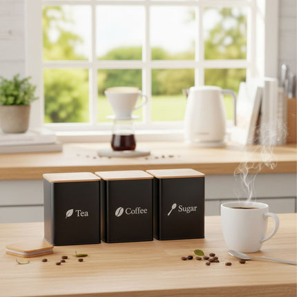 Kaffee-, Tee-, Zucker-Vorratsdosen – 3-teiliges Metall-Set
