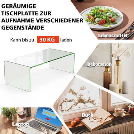 Couchtisch Glastisch U-förmiger Beistelltisch aus gehärtetem Glas 108 x 50 x 35 cm