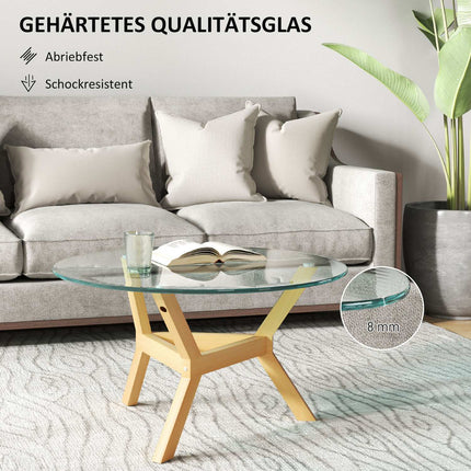 Runder Couchtisch aus gehärtetem Glas, verstellbare Fußpads