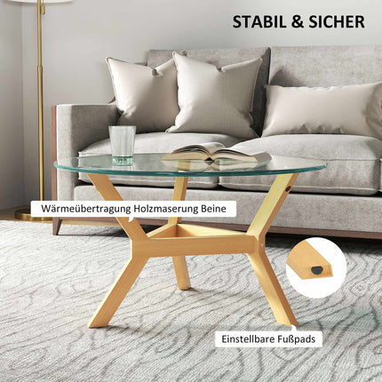 Runder Couchtisch aus gehärtetem Glas, verstellbare Fußpads