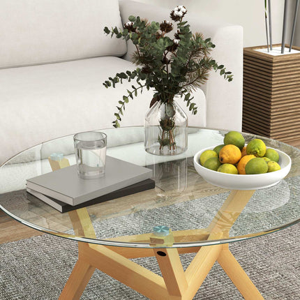 Runder Couchtisch aus gehärtetem Glas, verstellbare Fußpads