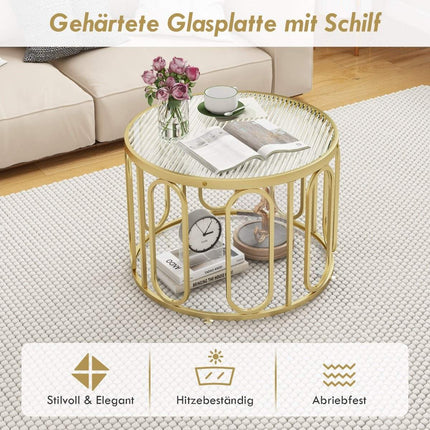 Salontafel ronde salontafel met 2 glazen bladen & draaibaar metalen frame transformeerbaar totaal draagvermogen van 30 kg