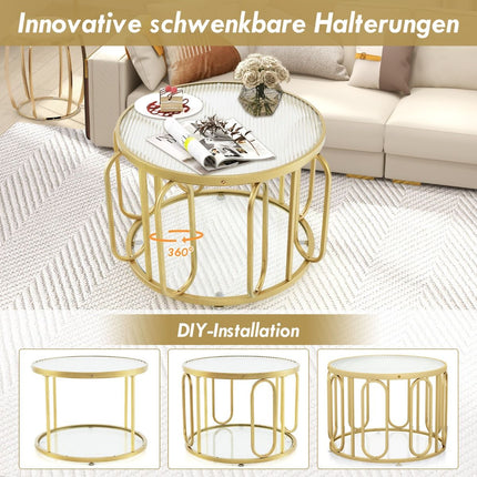 Salontafel ronde salontafel met 2 glazen bladen & draaibaar metalen frame transformeerbaar totaal draagvermogen van 30 kg