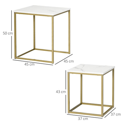 2er-Set Beistelltische mit geschachteltem Design - weißer Stahlrahmen