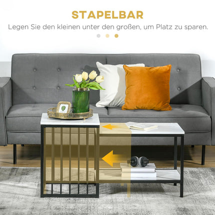Modernes Couchtisch-Set, verschachtelbar, Marmor-Optik, Stahl