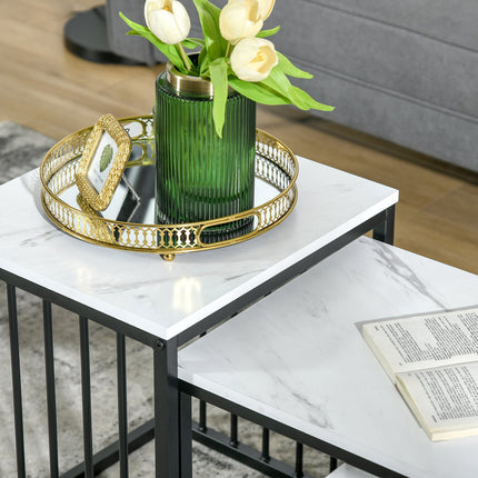 Modernes Couchtisch-Set, verschachtelbar, Marmor-Optik, Stahl
