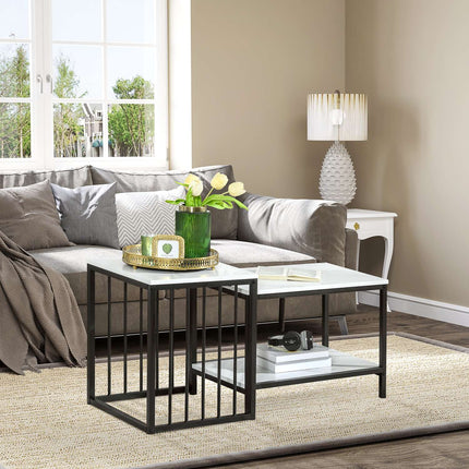 Modernes Couchtisch-Set, verschachtelbar, Marmor-Optik, Stahl