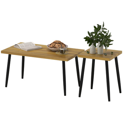 2er Set Couchtische mit Stahlgestell - Naturholz-Finish