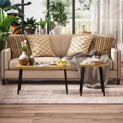 2er Set Couchtische mit Stahlgestell - Naturholz-Finish